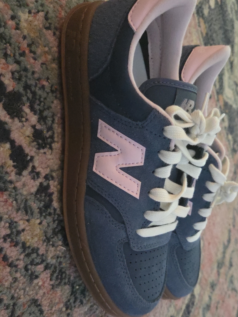 New Balance Women's Navy Suede Sneakers with Pink Accents